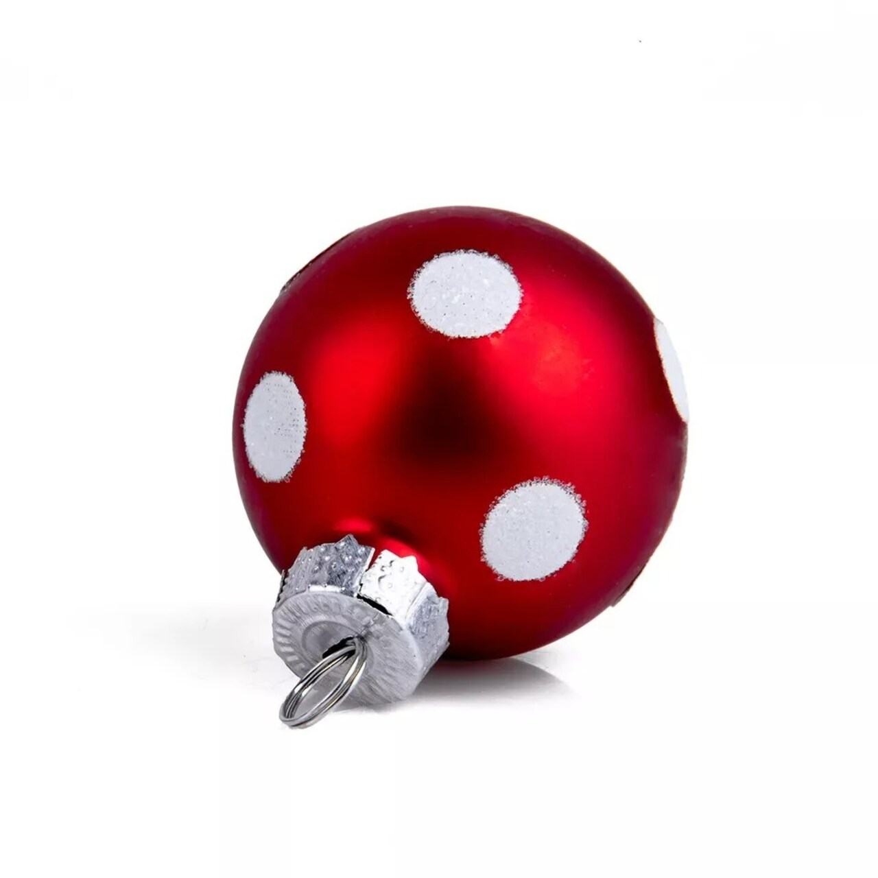 SET OF 6 Glass Christmas Ornaments Small Glass Bauble Ornaments, Red Polka Dot